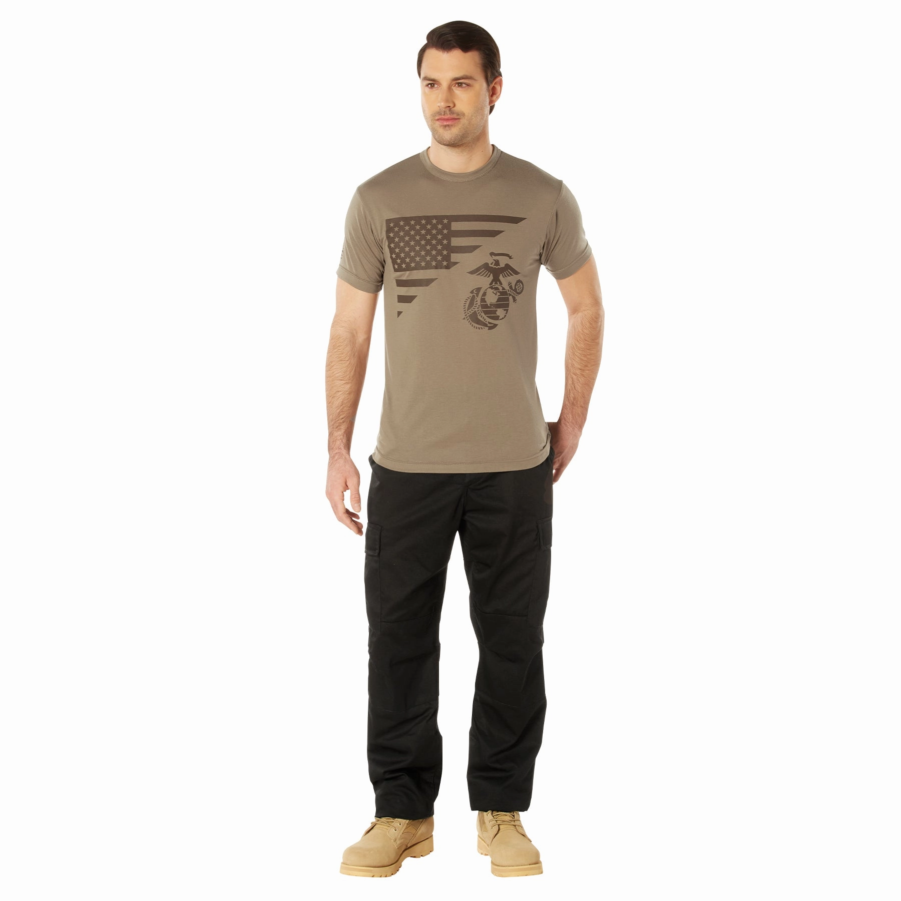 USMC Eagle. Globe. & Anchor Moisture Wicking T-Shirt - AR 670-1 Coyote Brown