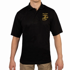 USMC Eagle. Globe & Anchor Moisture Wicking Polo Shirt - Black